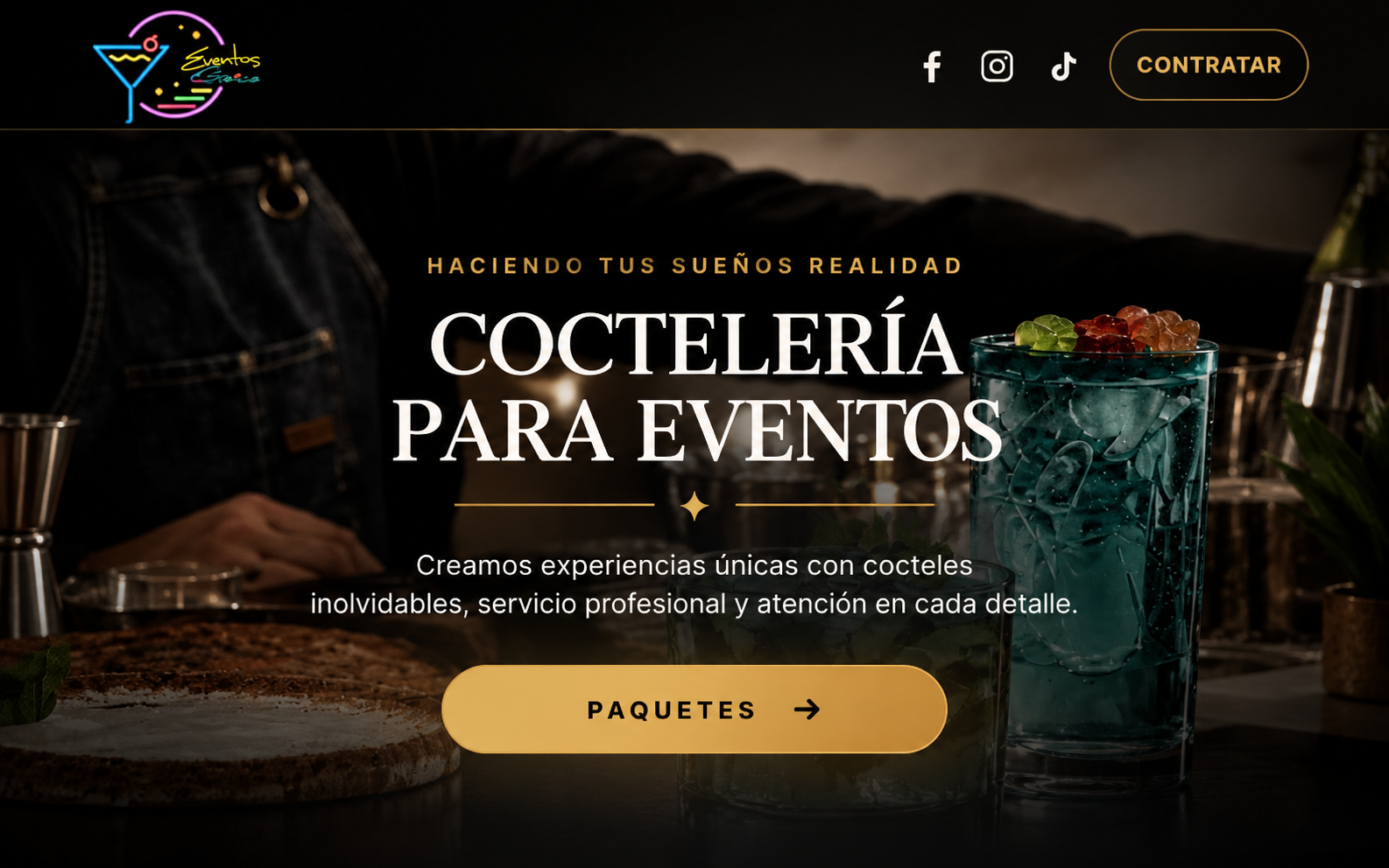 Sitio web de Eventos García, coctelería para eventos